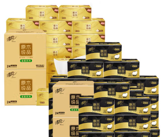 清风原木纯品金装抽纸3层110抽48包