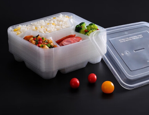 一次性饭盒5格1500ml*150套餐具透明