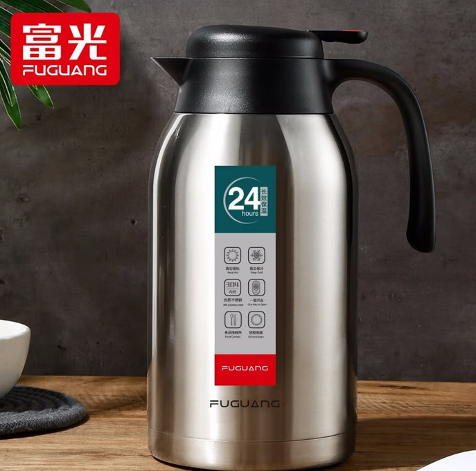 富光 健牌系列保温壶家用暖水壶热水瓶暖瓶2.2L开水瓶保温瓶大容量不锈钢保冷壶欧式家用保温咖啡杯壶 钢本色 2200ml