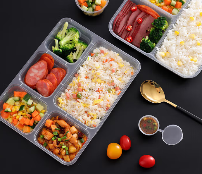 一次性饭盒5格1500ml*150套餐具透明