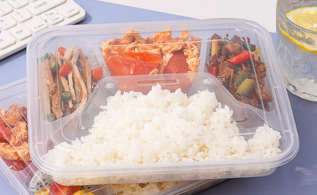 庭好一次性饭盒方形大四格150套装1000ml