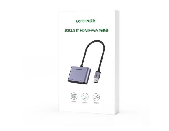 绿联 USB3.0转HDMI/VGA转换器 高清一分二分配器 笔记本电脑外置显卡台式机接电视投影仪视频同屏转接头线