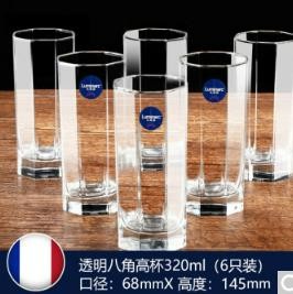 乐美雅 玻璃杯透明 6只装/八角高杯320ML