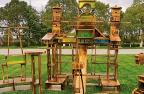 安吉游戏积木儿童户外大型碳化组合实木螺母室外拼插建构玩