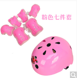 轮滑护具儿童头盔套装M粉头盔粉色护具=7件套(6-14岁) M