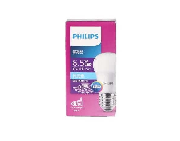 飞利浦（PHILIPS）LED灯泡 6.5W E27大螺口 白光 日光色【4只装】