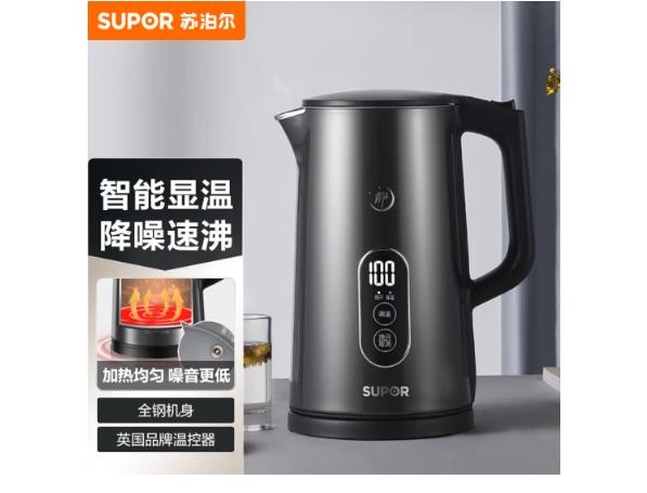 苏泊尔（SUPOR）电热水壶 1.7L大容量 触控调温保温恒温低音烧水 实时显温 养生 304不锈钢电水壶SW-17J6 SW-17J63A