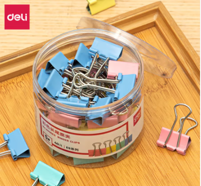 deli得力 8555ES彩色长尾票夹筒装(混)(40只/筒)
