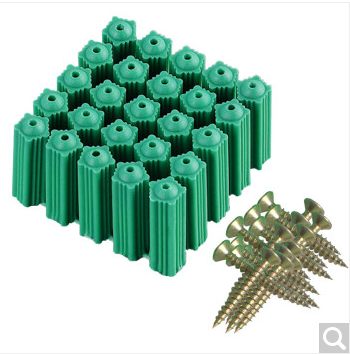 纳仕徳 JG628 绿色膨胀胶塞带钉塑料膨胀管自攻螺丝钉工程用 8mm100只