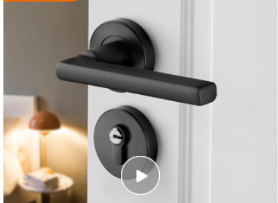 卡贝门锁室内卧室房门锁家用木门把手锁具通用型门锁黑色静音不锈钢分体锁