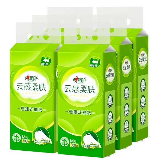 心相印抽纸悬挂式 云感柔肤 4层300抽*6提