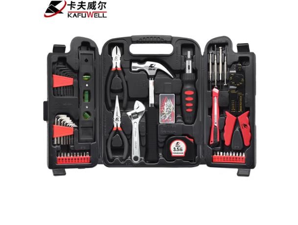 卡夫威尔 129件套家用工具箱套装 电工木工工具套装 棘轮螺丝刀扳手锤子水平仪维修包五金组套 H4001A