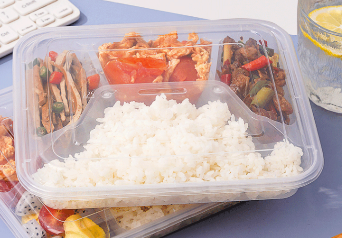 庭好一次性饭盒方形大四格150套装1000ml