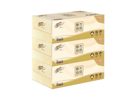 清风B338C3N 原木纯品硬盒抽纸商用面巾纸擦手纸 2层200抽*3盒/提 1提 3盒