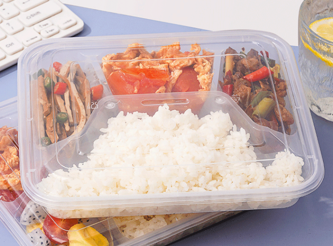 庭好一次性饭盒方形大四格150套装1000ml